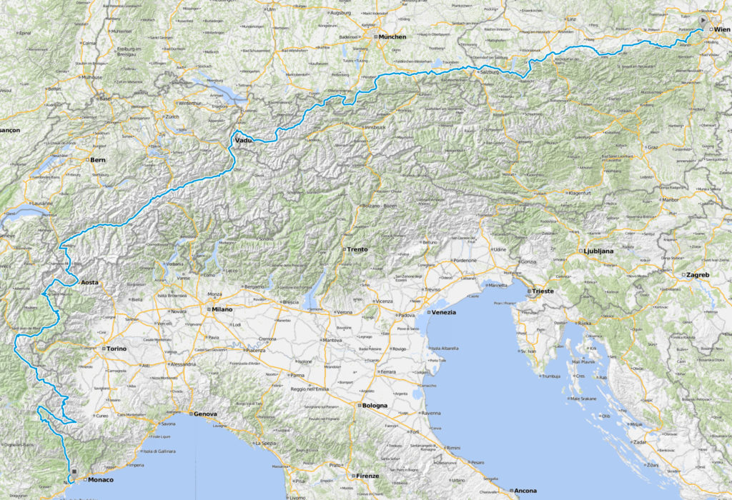 Route Charity Cycling Challenge 2019 Wien - Nizza